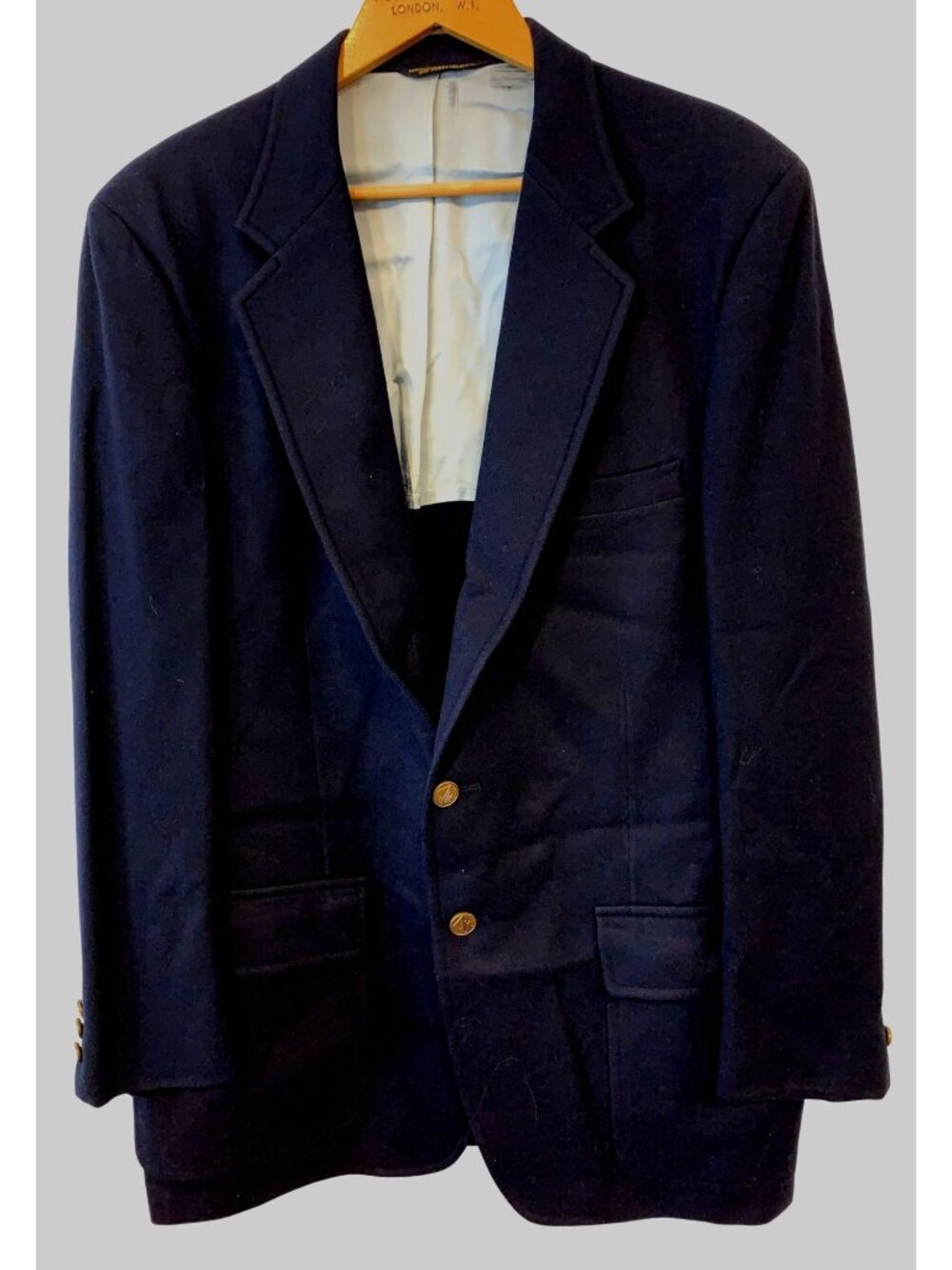 John Weitz Wool Blazer 46" Chest Navy Gold Button Sport Coat Old Money READ